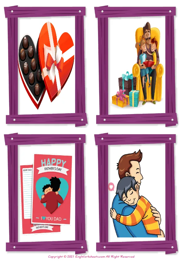 Wordless Father's Day vocabulary worksheet with four images per page Worksheet Preview