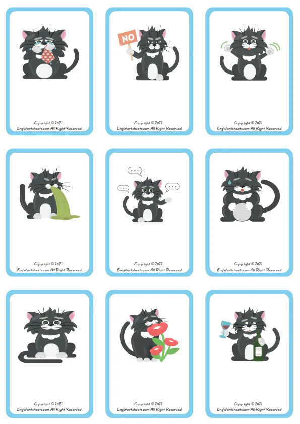 Wordless Feelings And Emotions vocabulary worksheet with nine images per page