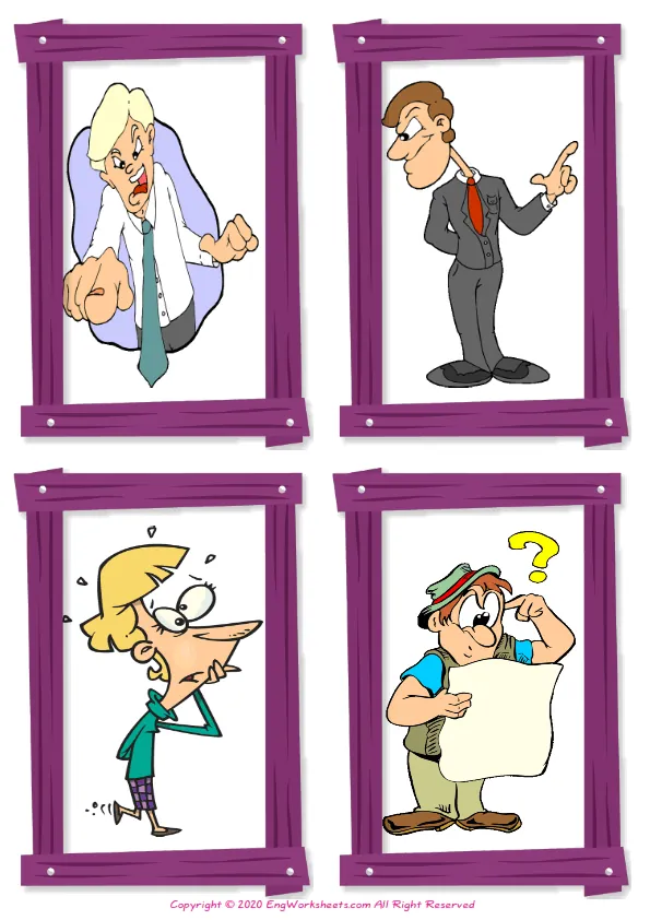 Wordless Feelings And Emotions vocabulary worksheet with four images per page Worksheet Preview