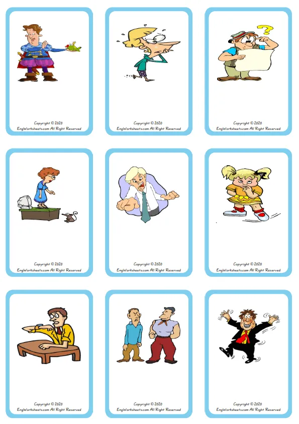 Wordless Feelings And Emotions vocabulary worksheet with nine images per page Worksheet Preview