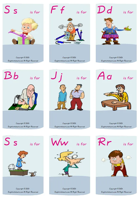 Wordless Feelings And Emotions vocabulary worksheet with nine images per page Worksheet Preview