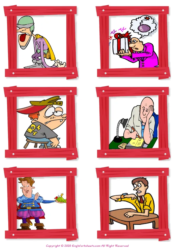 Wordless Feelings And Emotions vocabulary worksheet with six images per page Worksheet Preview