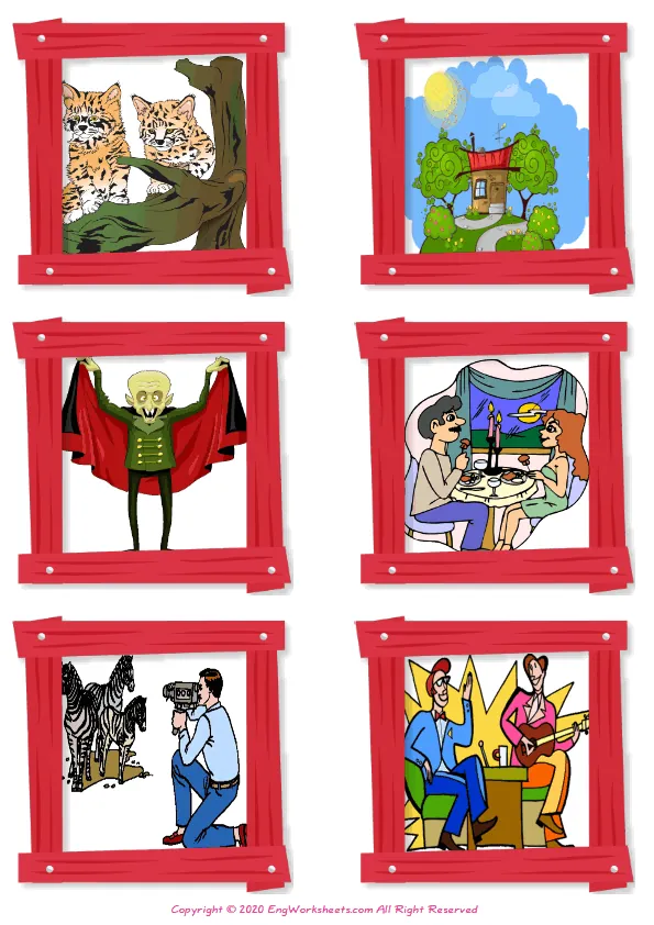 Wordless Films Movies vocabulary worksheet with six images per page