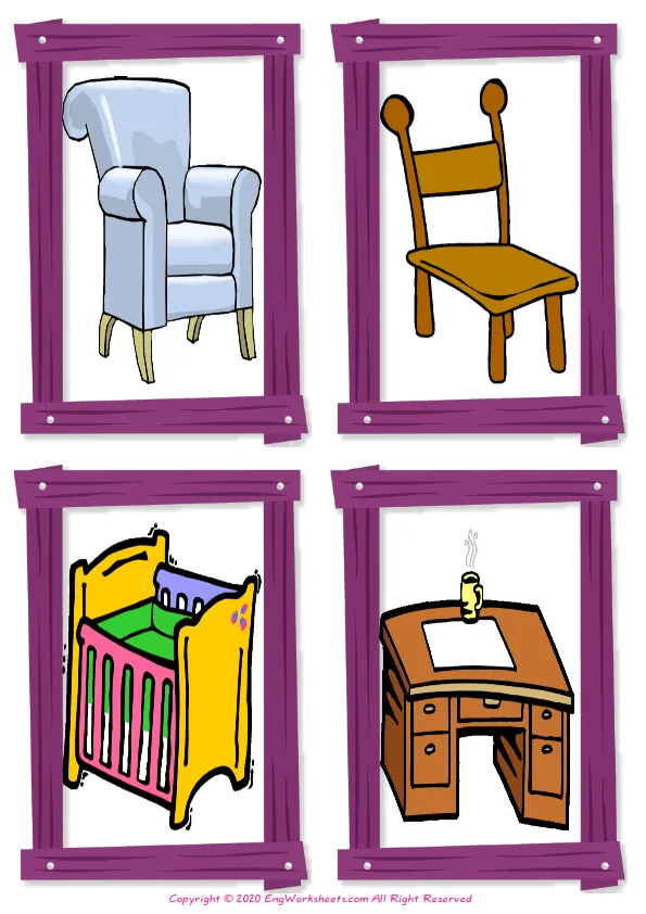 Wordless Furniture vocabulary worksheet with four images per page Worksheet Preview