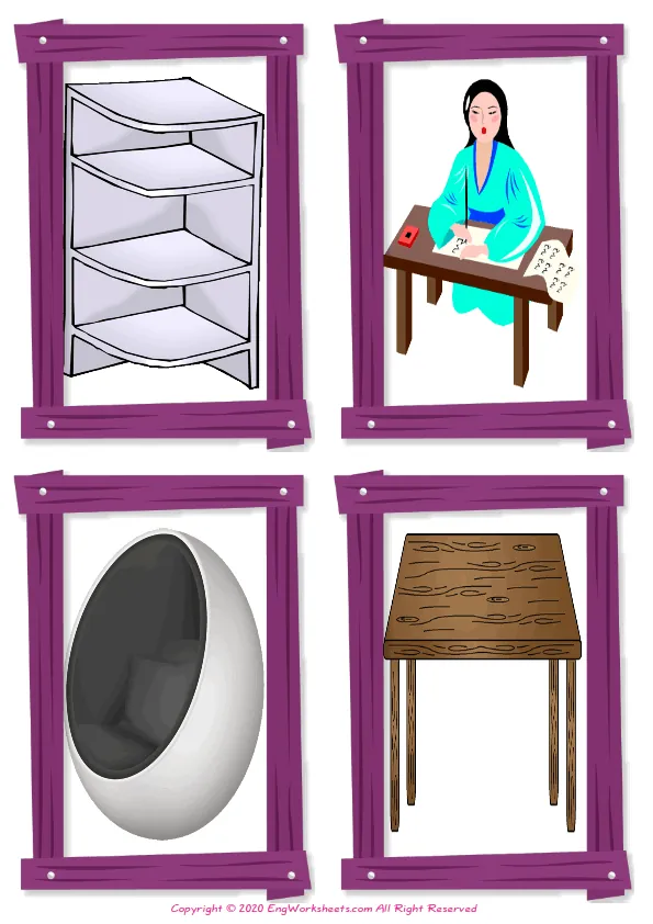 Wordless Furniture vocabulary worksheet with four images per page Worksheet Preview