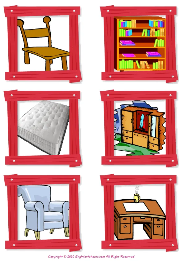 Wordless Furniture vocabulary worksheet with six images per page Worksheet Preview
