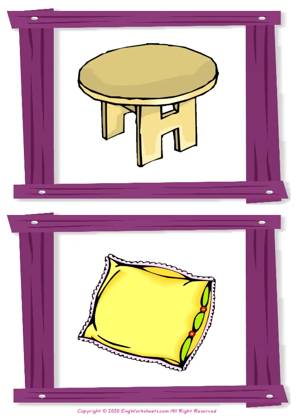 Wordless Furniture vocabulary worksheet with two images per page