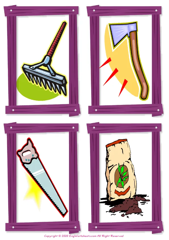 Wordless Garden Parts vocabulary worksheet with four images per page Worksheet Preview