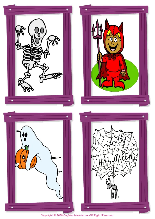 Wordless Halloween vocabulary worksheet with four images per page Worksheet Preview
