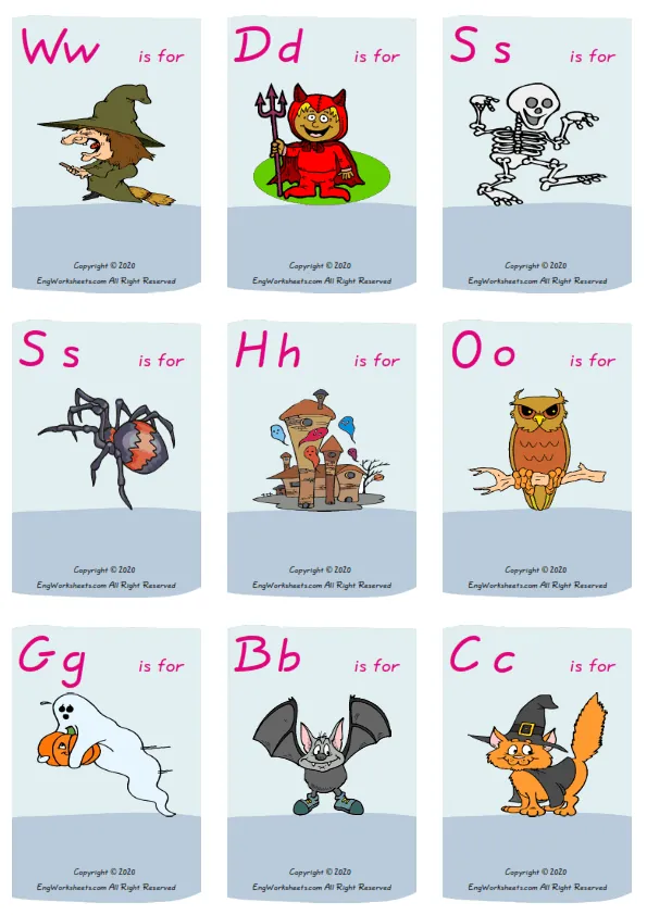 Wordless Halloween vocabulary worksheet with nine images per page Worksheet Preview
