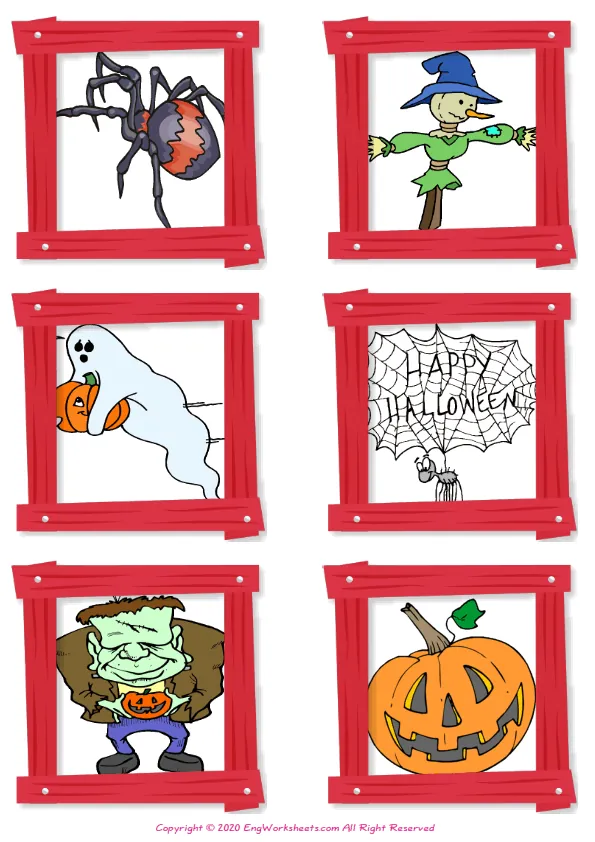 Wordless Halloween vocabulary worksheet with six images per page Worksheet Preview