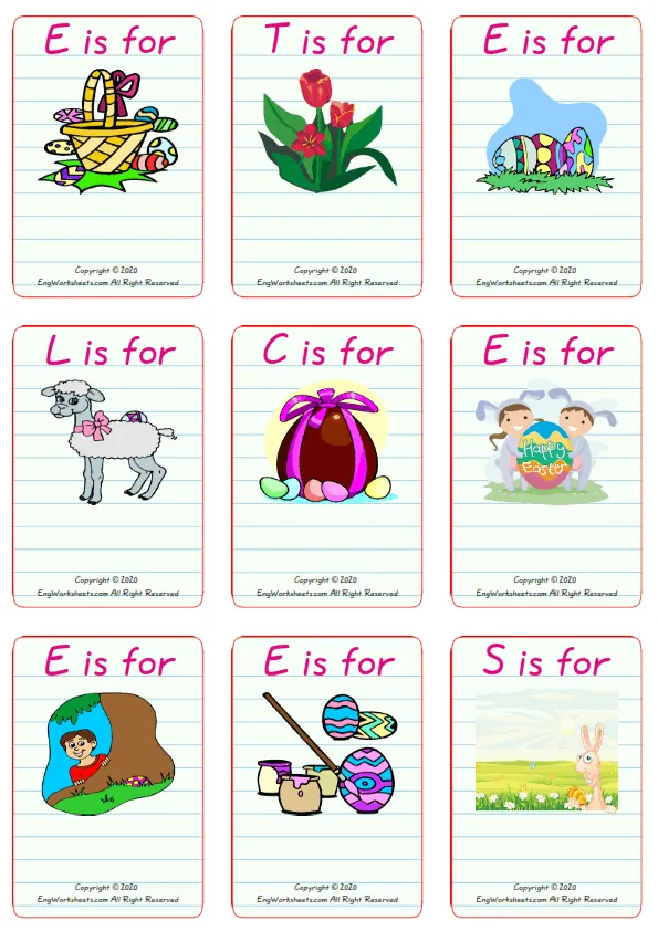 Wordless Happy Easter vocabulary worksheet with nine images per page