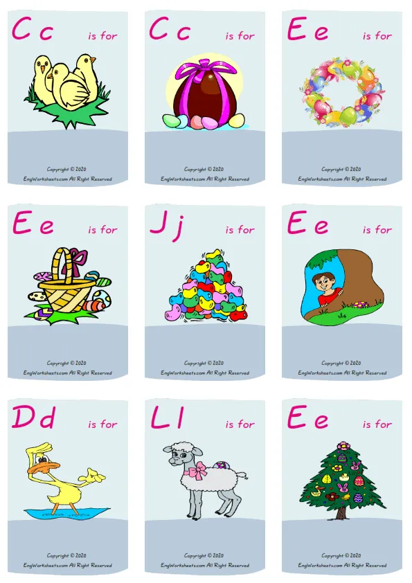 Wordless Happy Easter vocabulary worksheet with nine images per page