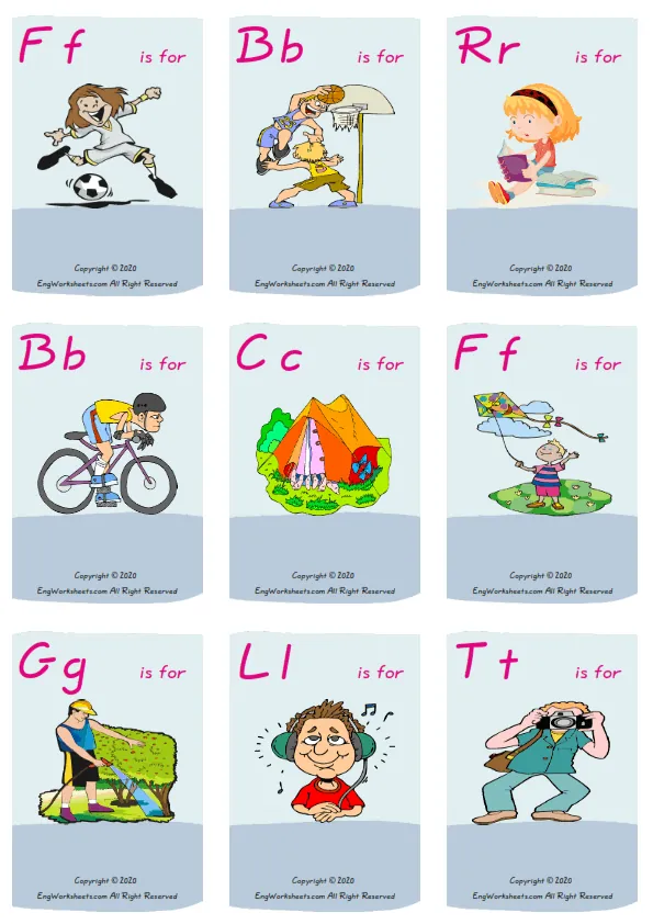 Wordless Hobbies vocabulary worksheet with nine images per page Worksheet Preview