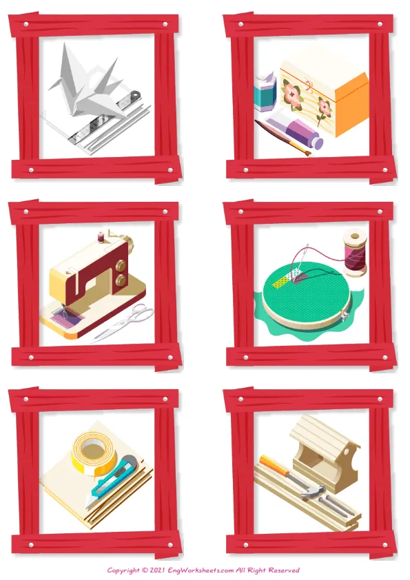 Wordless Hobby Crafts vocabulary worksheet with six images per page Worksheet Preview