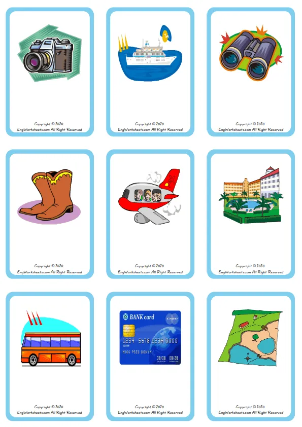 Wordless Holiday vocabulary worksheet with nine images per page