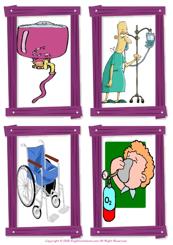 Wordless Hospital vocabulary worksheet with four images per page Worksheet Preview