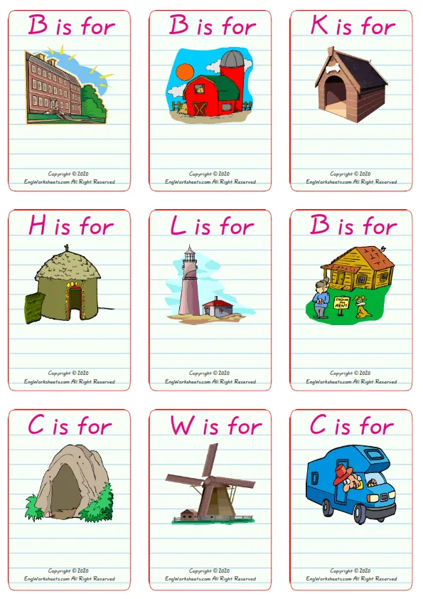 Wordless Houses Homes vocabulary worksheet with nine images per page