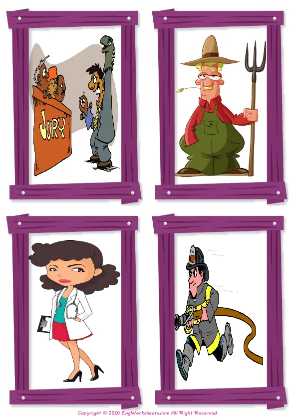 Wordless Jobs Occupations vocabulary worksheet with four images per page Worksheet Preview