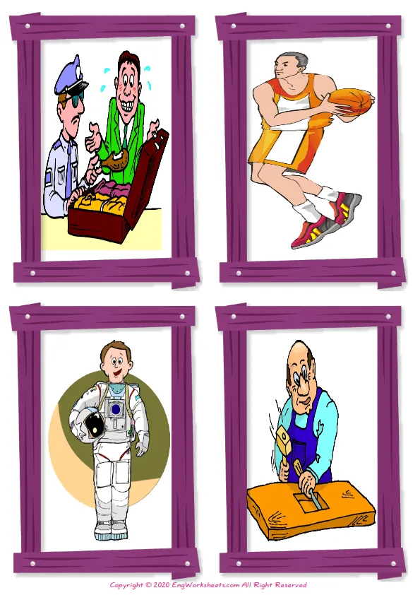 Wordless Jobs Occupations vocabulary worksheet with four images per page Worksheet Preview