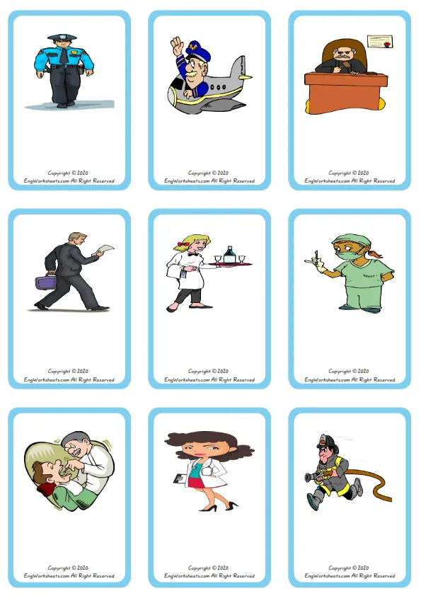 Wordless Jobs Occupations vocabulary worksheet with nine images per page