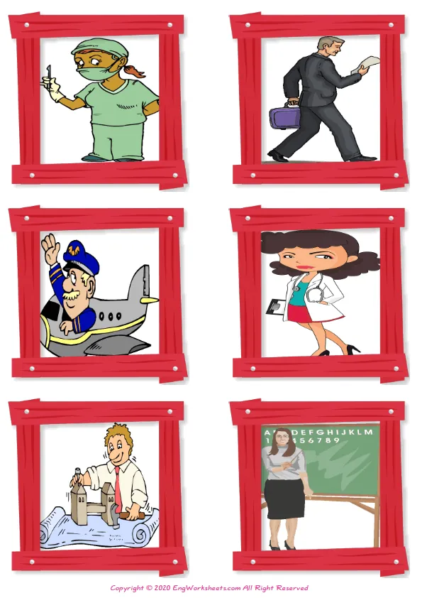 Wordless Jobs Occupations vocabulary worksheet with six images per page Worksheet Preview