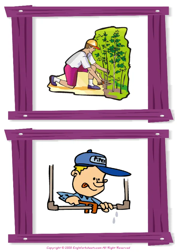 Wordless Jobs Occupations vocabulary worksheet with two images per page Worksheet Preview