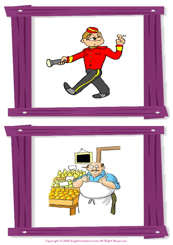 Wordless Jobs Occupations vocabulary worksheet with two images per page