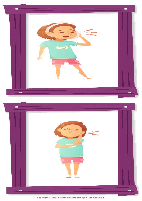 Wordless Kids Diseases vocabulary worksheet with two images per page