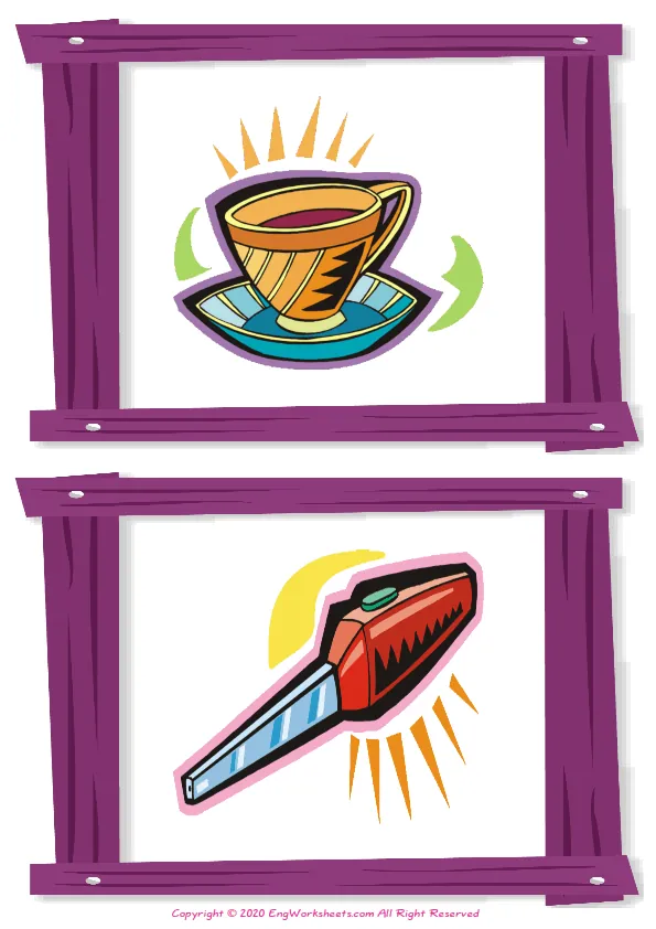 Wordless Kitchen vocabulary worksheet with two images per page Worksheet Preview