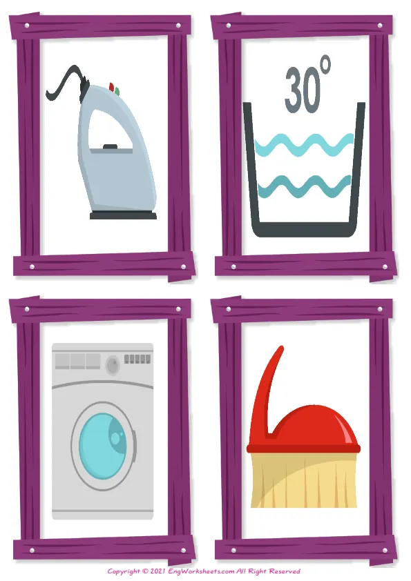 Wordless Laundry Room vocabulary worksheet with nine images per page