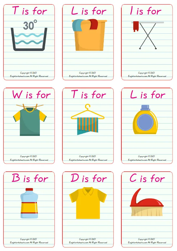Laundry Room ESL Printable Unscramble the Words Worksheet For Kids