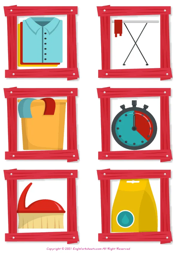 Wordless Laundry Room vocabulary worksheet with nine images per page