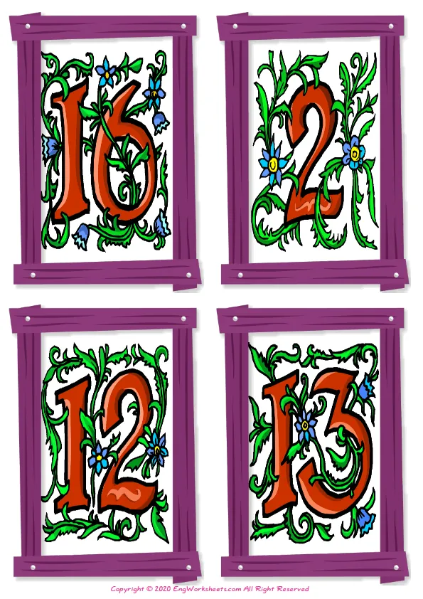 Wordless Number vocabulary worksheet with four images per page Worksheet Preview