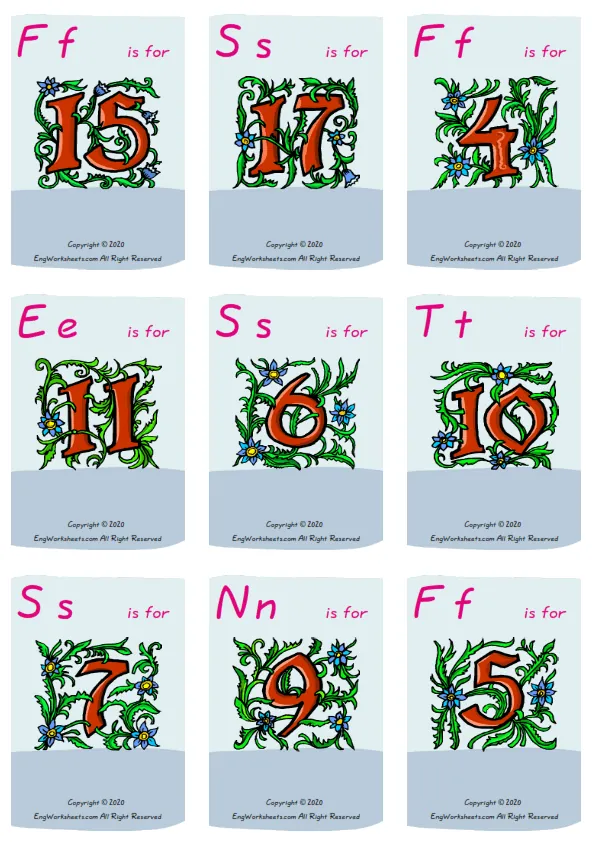 Wordless Number vocabulary worksheet with nine images per page Worksheet Preview