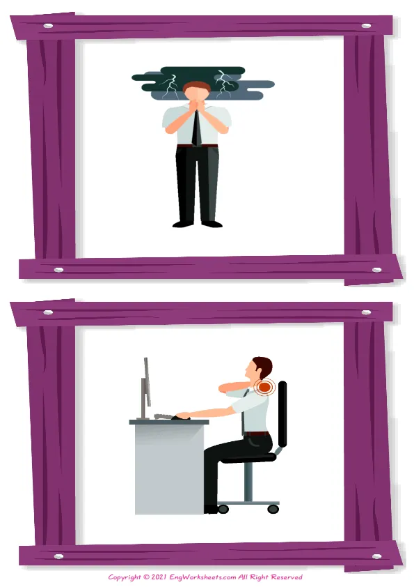 Wordless Office Syndrome vocabulary worksheet with two images per page Worksheet Preview