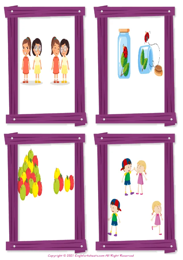 Wordless Opposites vocabulary worksheet with four images per page Worksheet Preview