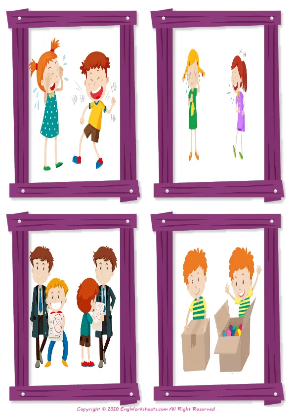 Wordless Opposites vocabulary worksheet with four images per page Worksheet Preview