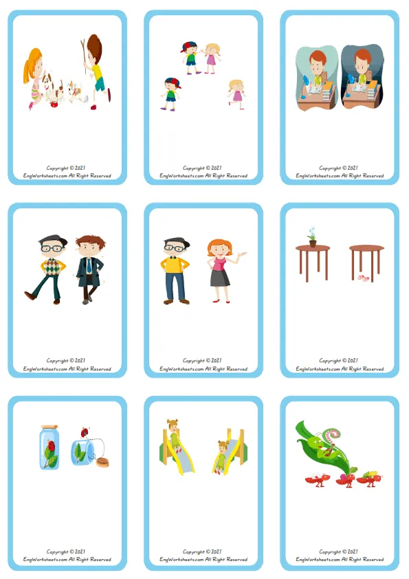 Wordless Opposites vocabulary worksheet with nine images per page