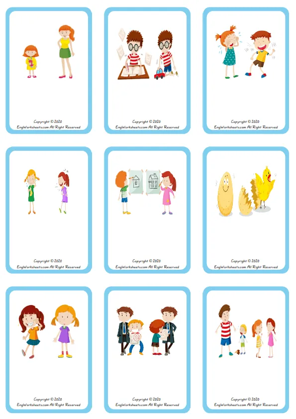 Wordless Opposites vocabulary worksheet with nine images per page Worksheet Preview