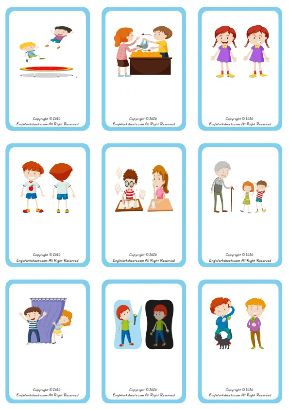 Wordless Opposites vocabulary worksheet with nine images per page