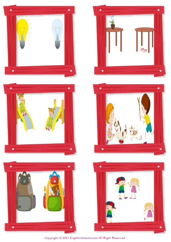 Wordless Opposites vocabulary worksheet with six images per page Worksheet Preview