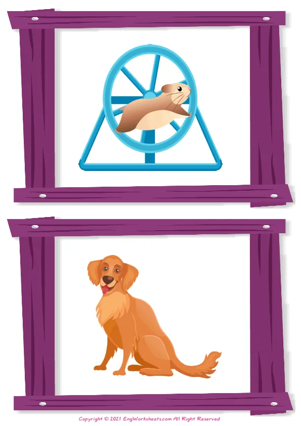 Wordless Pet Shop vocabulary worksheet with two images per page