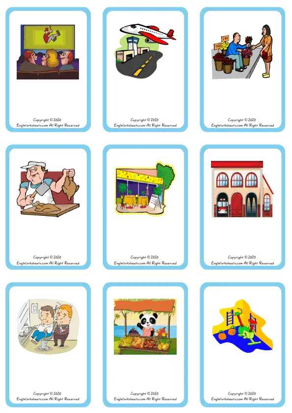 Wordless Places In A City vocabulary worksheet with nine images per page