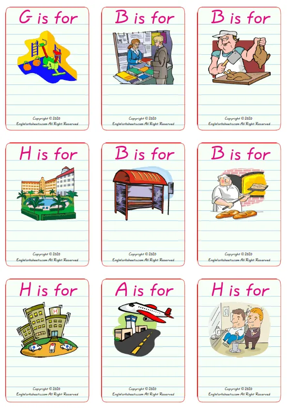 Wordless Places In A City vocabulary worksheet with nine images per page