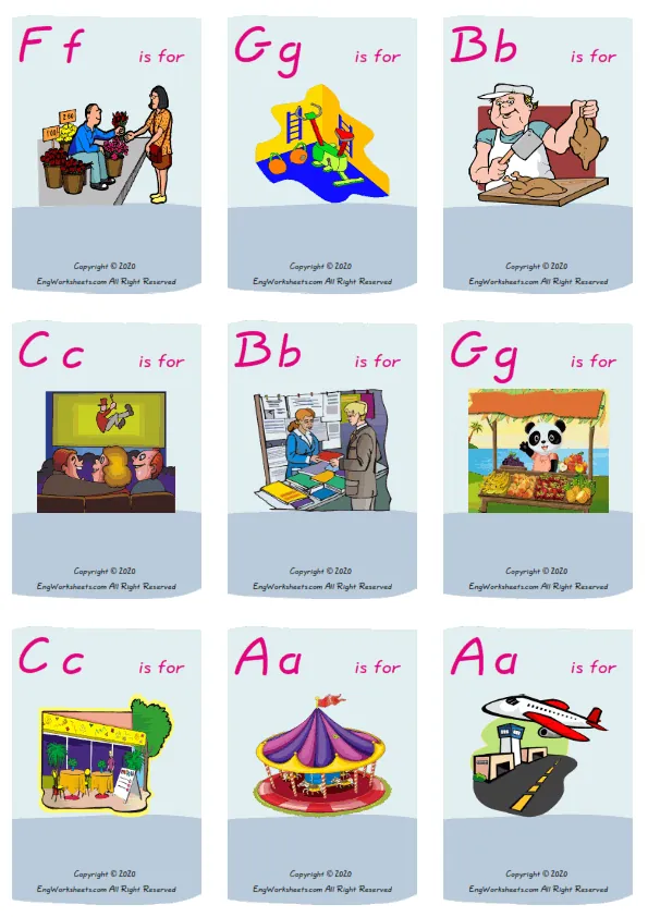 Wordless Places In A City vocabulary worksheet with nine images per page