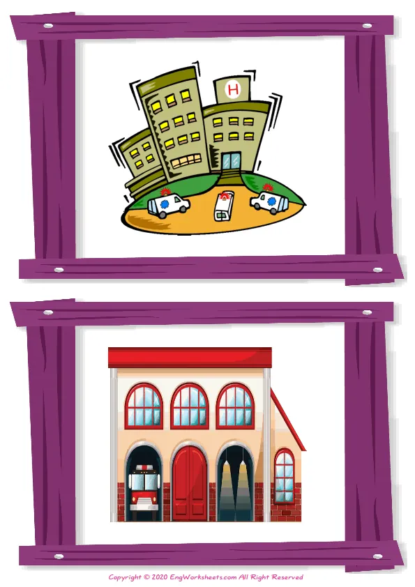 Wordless Places In A City vocabulary worksheet with two images per page Worksheet Preview