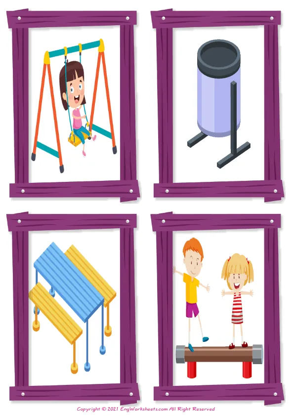 Wordless Playground vocabulary worksheet with four images per page Worksheet Preview