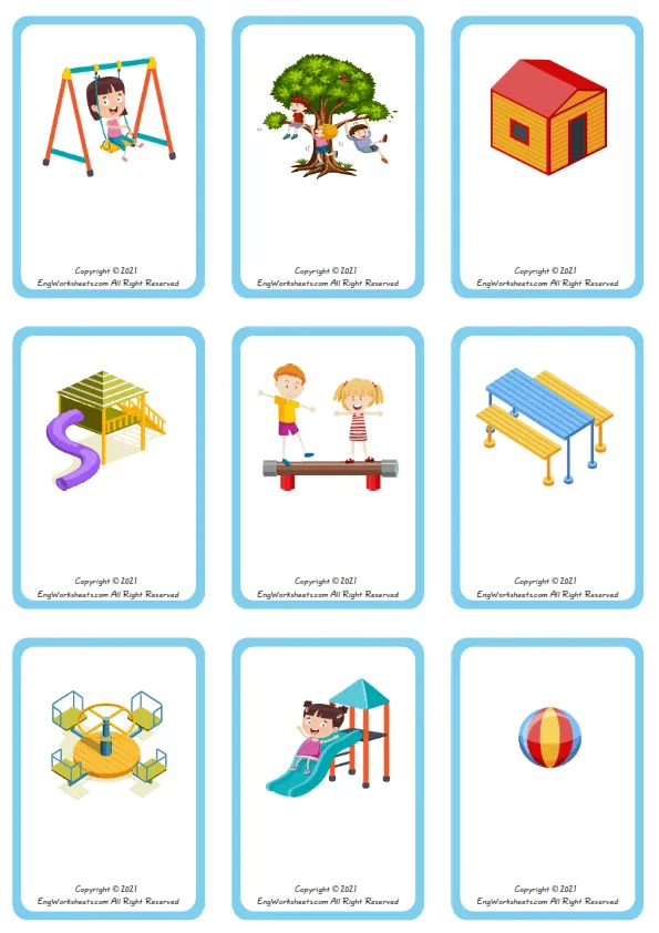 Wordless Playground vocabulary worksheet with nine images per page Worksheet Preview