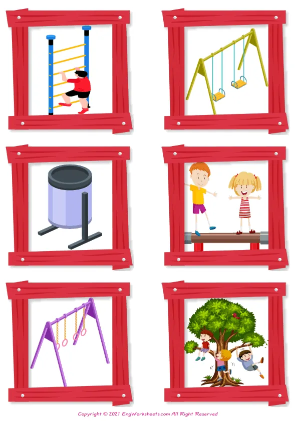 Wordless Playground vocabulary worksheet with six images per page Worksheet Preview